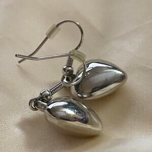 Sterling Silver dangle earrings puffed heart suspended sterling silver hook